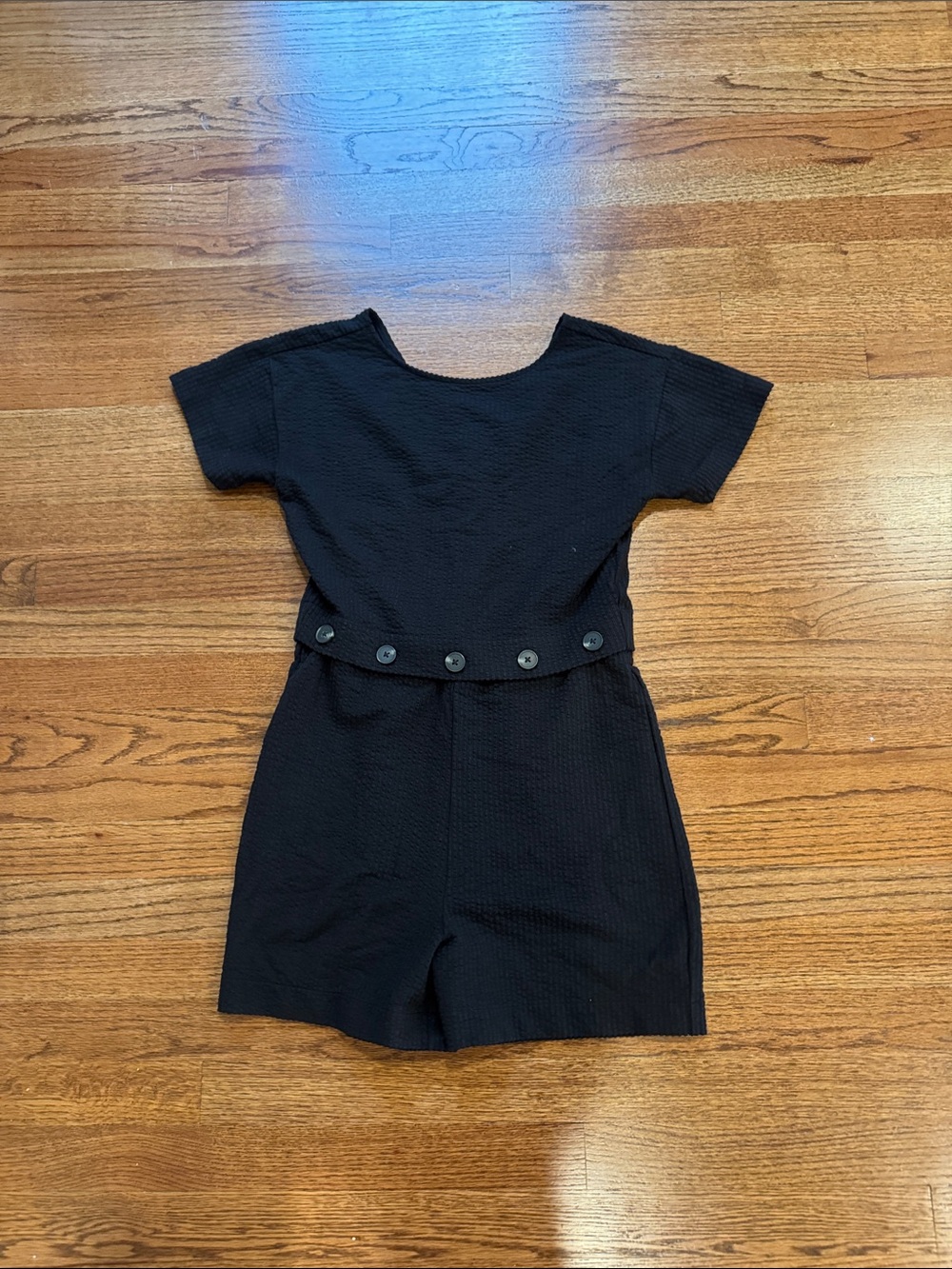 Madewell Seersucker Knit Button-Waist Romper - True Black - XXS